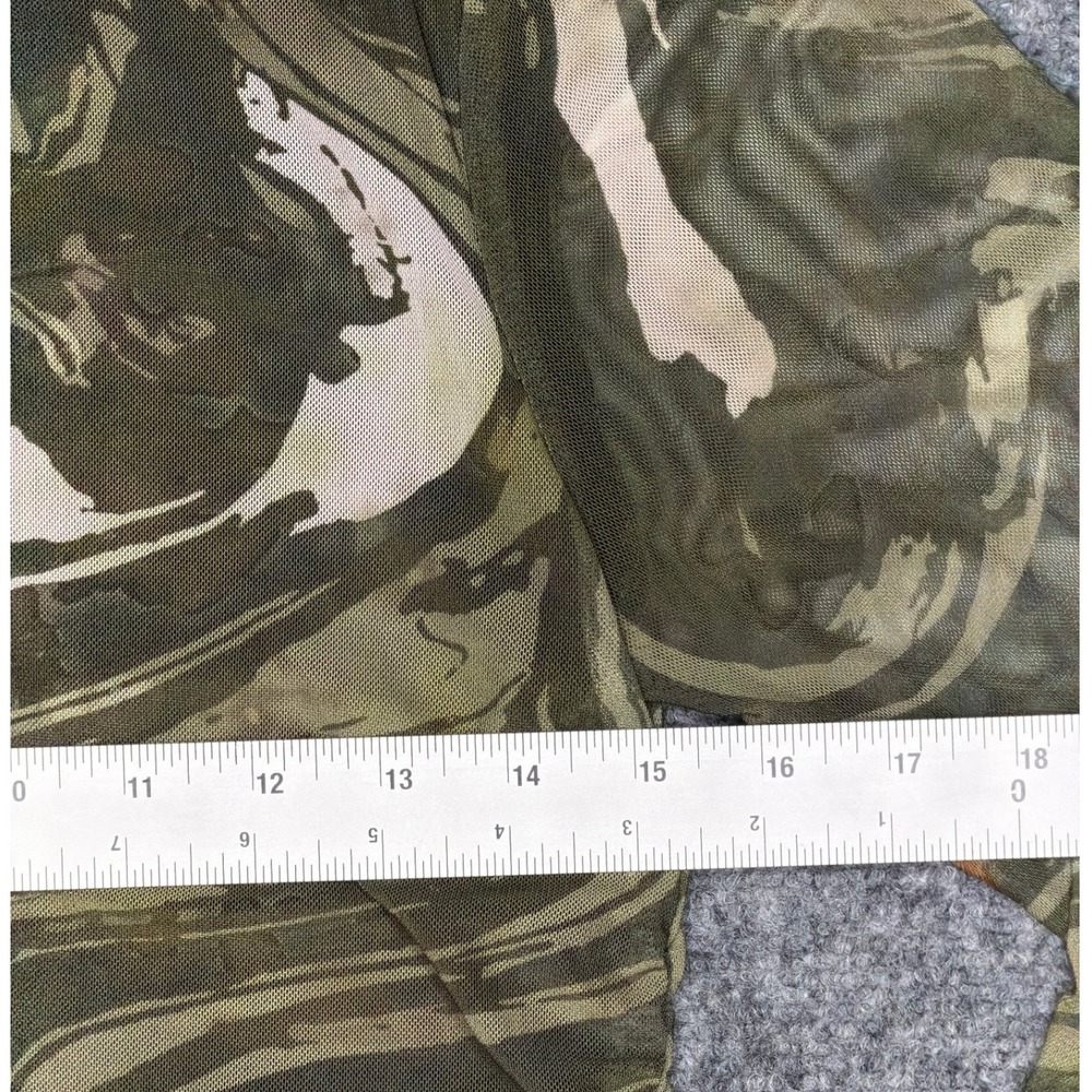 Bailey 44 Mesh Top Medium Green Marble Swirl Ruched Long Sleeve V-Neck - Picture 2 of 6